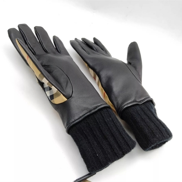 NWT BURBERRY NIVA CHECK LAMB LEATHER GLOVES - Picture 3 of 8